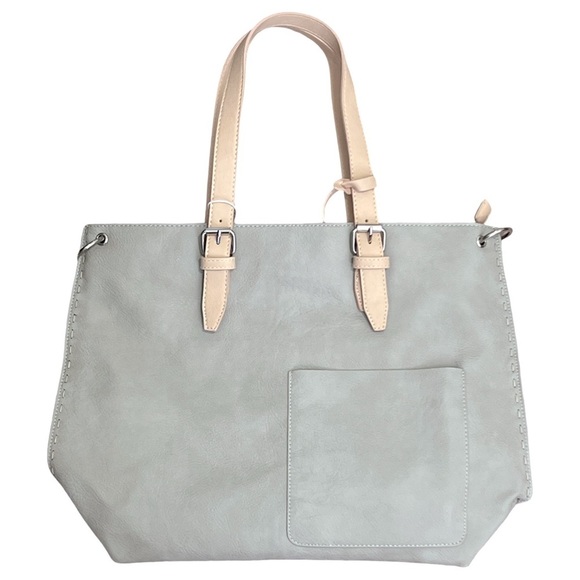 SHIRALEAH • Grey Pebbled Leather Chicago Tote Shoulder Crossbody Bag Purse - Picture 6 of 9